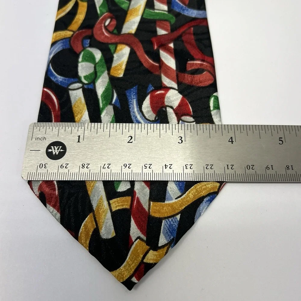 Golden House Necktie Christmas Colorful Candy Canes Black Background 57